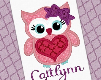 Valentine Owl Applique Design Heart Applique Heart Design Valentine Embroidery Owl Applique Embroidery Design Petunia Petals Designs 1253