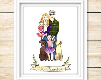 Custom Family Illustration Family Portrait Watercolor Personalized Couple Portrait Wedding Gift Engagement Gift Family Portrait Watercolor