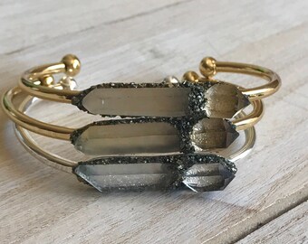 Herkimer diamond bracelet, Gold cuff bracelet, birthstone, diamond bracelet, raw crystal, birthstone jewelry, boho jewelry, bridesmaid gift