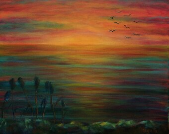 Original painting gifts for men gifts idea for him abstract painting sunset art sky wall art orange painting ocean sunset sky