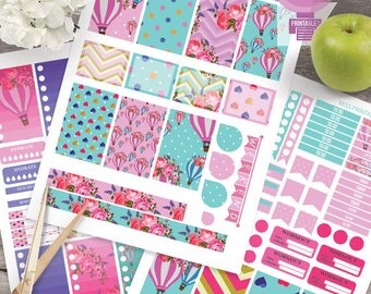 Pink and Blue Hot Air Balloons Printable Planner Stickers Kit BIG MAMBI Happy planner Monthly /Weekly Kit,Printable Sampler,Instant download