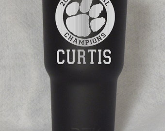 30 oz RTIC Clemson Tigers Champs 2016 championship stainless or matte black custom personalized