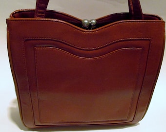 Francois California Leather Handbag, 60's Style Purse, Vtg Brown Leather Handbag, Mad Men Handbag,
