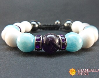 Women healing bracelet Bracelet for women Natural gemstone beads Valentines gift Beaded bracelet White elegant jewelry Wife gift Amethyst