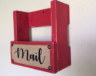Mail holder, Barn red mail organizer, Mail sorter, Letter holder, Farmhouse mail holder, Rustic mail holder