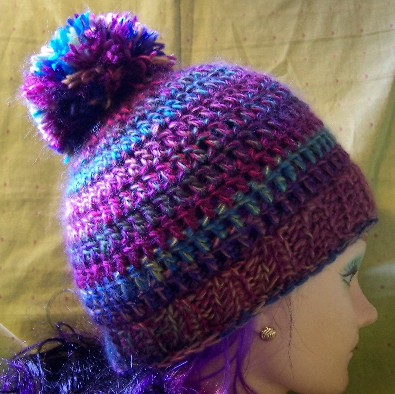 5 Patterns Soft Beanie Hat Crochet Puff Ball by LovingLeaCreated