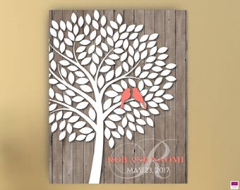 Wedding Guest book Alternative Tree with birds, Canvas or Poster, Wedding Tree to sign, Tree Guestbook,Signature Tree Canvas,Tree guest book