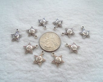 Smiley Sun Charms, Pack of 10 - Antique Silver (1544)