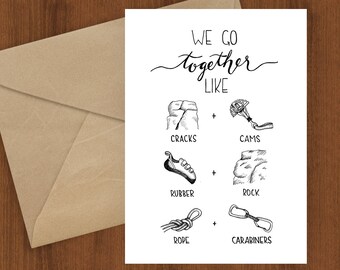 Rock Climbing Card, greeting card print, rock climbing, mountaineering, love, partner, adventure, we go together, Sherpa Ant, anniversary