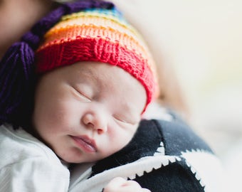 Rainbow Sleepy Hat - Newborn Photo Prop - Rainbow Baby Props - Newborn Rainbow Baby - Knit Sleepy Hat - Rainbow Baby Hat - Rainbow Sleep Cap