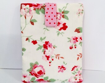 Cath Kidston Fabric Kindle Case / e-Reader Case/ Kindle Cover - Off White with Pink Cabbage Roses/ Gift for Her