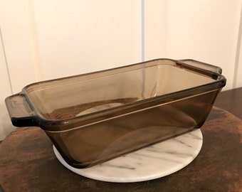 Vintage Smoky Brown Anchor Hocking Large Glass Rectangular Loaf Dish Pan | 9 Inch | 1.5 Quart