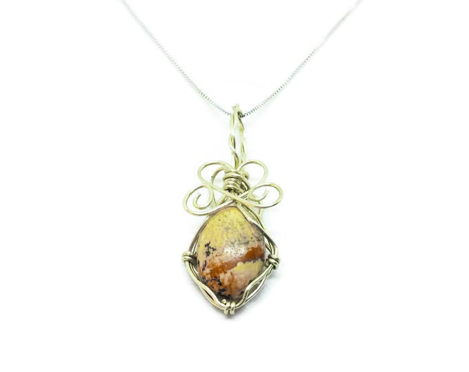 Sterling Silver Wrapped Picture Jasper Pendant, Sterling Silver Jasper Necklace, Jasper Gemstone Pendant, Unique Birthday Gift