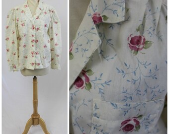 Vintage 60's 70's Handmade Rose Floral Cotton Shirt Prairie Boho Bohemian Blouse Top