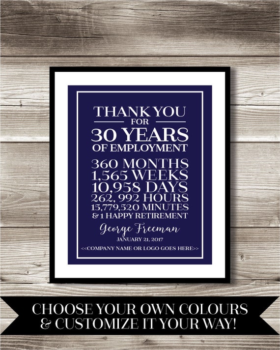 30 Year Work Anniversary/Retirement Print gift digital