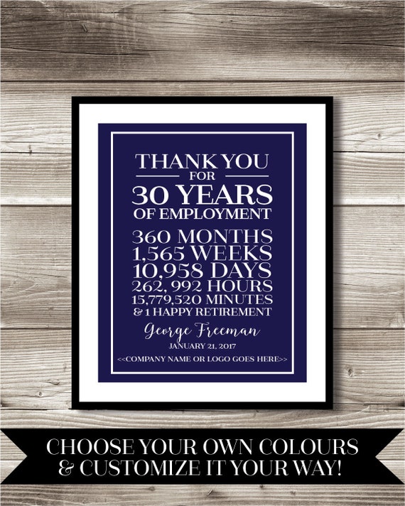 30 Year Work Anniversary Retirement Print gift digital