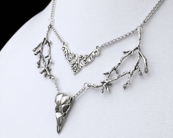 Bird Skull Necklace, Skull Choker, Gothic Choker, Gothic Jewelry, Branch Necklace, Victorian Gothic, Raven Skull, Witchy jewelry, Crow Skull