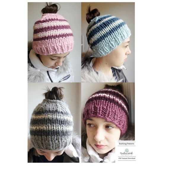 Messy Bun Knitting Pattern Toboggan Hat Knitting Pattern Bun