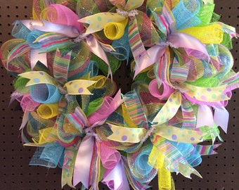 Spring Wreath/ Spring Mesh Wreath/Easter Wreath/Easter Mesh Wreath/Multicolor Wreath/Front Door Wreath
