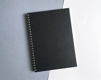 A5 Minimalist Black Simple Spiral Notebook Sketchbook Writing Bullet Journal Diary Drawing Recycled paper Blank pages handmade Notebook
