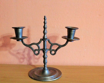 Vintage Pewter Candelabra Candle Holder 2 Arms Candlestick Antique Signed