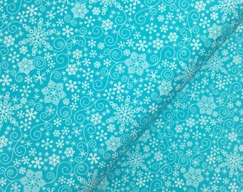 Dark Turquoise Mulberry Lane Snowflakes by Cherry Guidry for Contempo Studios, Christmas Fabric, Snowflake, Winter, Turquoise Winter Fabric