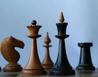Soviet chess set, Vintage wooden chess USSR, Wood chess.