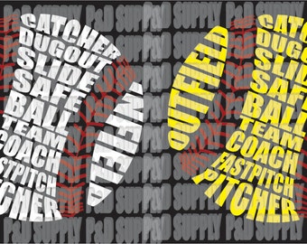 Baseball/Softball Word Art Baseball Softball SVG, DXF - Digital Cut file for Cricut or Silhouette svg dxf
