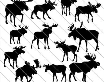 Moose Silhouettes SVG, moose clipart, bull moose, Moose svg Cut File,DXF,PNG Use with Silhoutte Studio & Cricut Instant Download