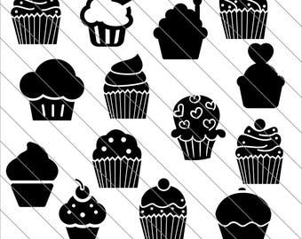 Cupcake Silhouettes SVG, cupcake clipart, cake clipart, Cupcake svg Cut File,DXF,PNG Use with Silhoutte Studio & Cricut Instant Download
