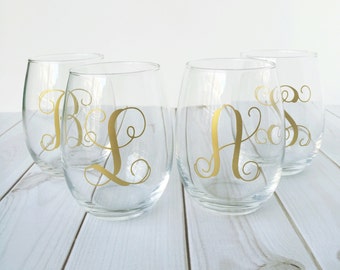 Personalized Wine Glasses |Monogram Wine Glasses | Custom Wine Glasses | Bridesmaid Gift