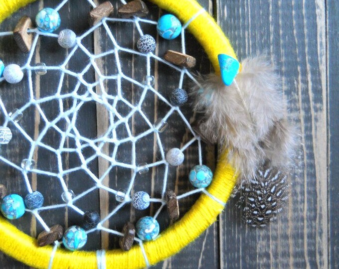 Dreamcatcher yellow Small dream catcher Dream catcher wall hanging Boho Home Décor Living room decor Farmhouse décor Wall art Home decor