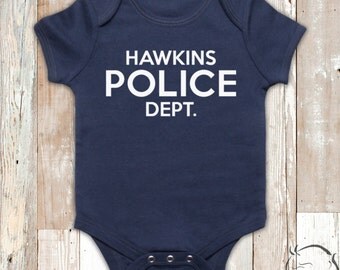 Hawkins Police Dept. Department Stranger Things Inspired TV Show Elle Baby Clothing Babies Baby Grow Bodysuit Onesie T-shirt All Sizes Cols