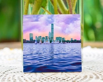 Boston skylines,Charles river,ceramic coasters,ceramic tiles,Boston kitchen decore,office decore,Boston home decore.