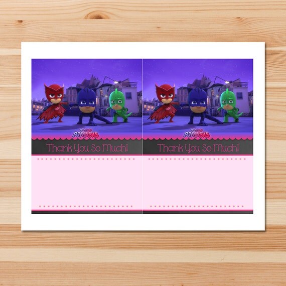 PJ Masks Birthday Thank You Card Pink Chalkboard Instant