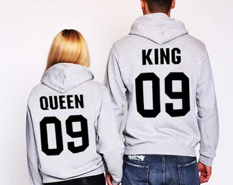 King and Queen matching Sweaters, King and Queen Couples Hoodie Set, King and Queen pullover, Custom Sweaters with Custom Numbers