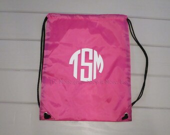 Circle Monogrammed Drawstring Backpack / Personalized Circle Monogrammed Backpacks / Monogrammed Travel Bag / Personalized Cinch Bags