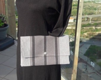 Evening clutch grey silver cotton Party envelop bag Wrist and cross body Shipping Included