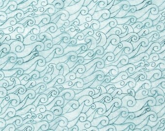 Ocean Waves Fabric: She Sews - Sea Shells Wave Swirls Blue by Quilting Treasures 100% cotton fabric by the yard 36"x43"