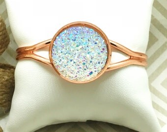 Crystal Clear Druzy Bracelet - Drusy - Bracelet Cuff - Cuff Bracelet - Statement Bracelet - Bridesmaid Jewelry - Boho - Wedding Jewelry
