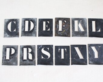 Vintage French Metal Alphabet Stencils - Incomplete Set