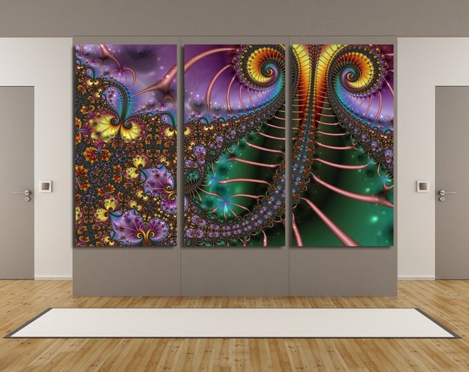 Large colorful fractal wall art, multipanel fractal psychedelic art print, trippy fractal art, canvas fractal, contemporary art