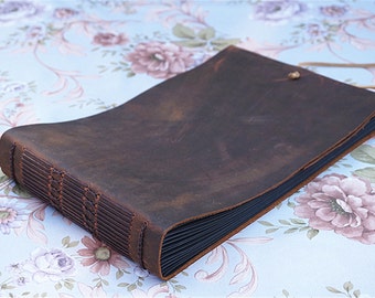 Custom Photo Album,Rustic Leather Photo Album, Scrapbook Style Pages, Genuine Leather Scrapbook Album,Gifts for him wedding guestbook