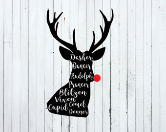 Reindeer svg, Christmas svg, christmas svg files, christmas cut files, deer names, reindeer names svg, rudolph svg, red nose svg, prancer