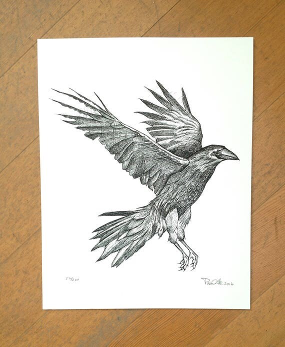 Crow hand printed on 100% cotton paper