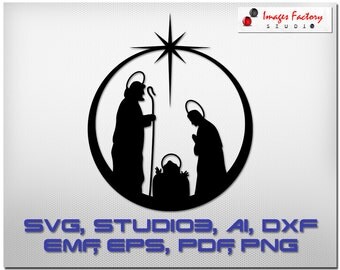 Nativity Scene - cuttable Cricut Design Space, Silhouette, Digital Cut Files, Instant Download, svg dxf studio3 christmas O Holy Night