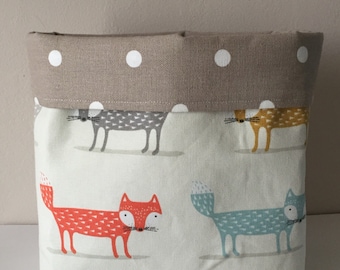 Fabric Basket, Organiser, storage basket, fox print fabric, baby gift,