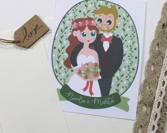 100 Investments with custom portrait Weds-Card 10 x 15 + envelope-up to 100 pieces-Wedding Illustration