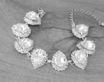 Crystal Bridal bracelet, Wedding jewelry, Bridesmaid bracelet, Clear crystal bracelet, Sterling silver bracelet, Swarovski crystal bracelet