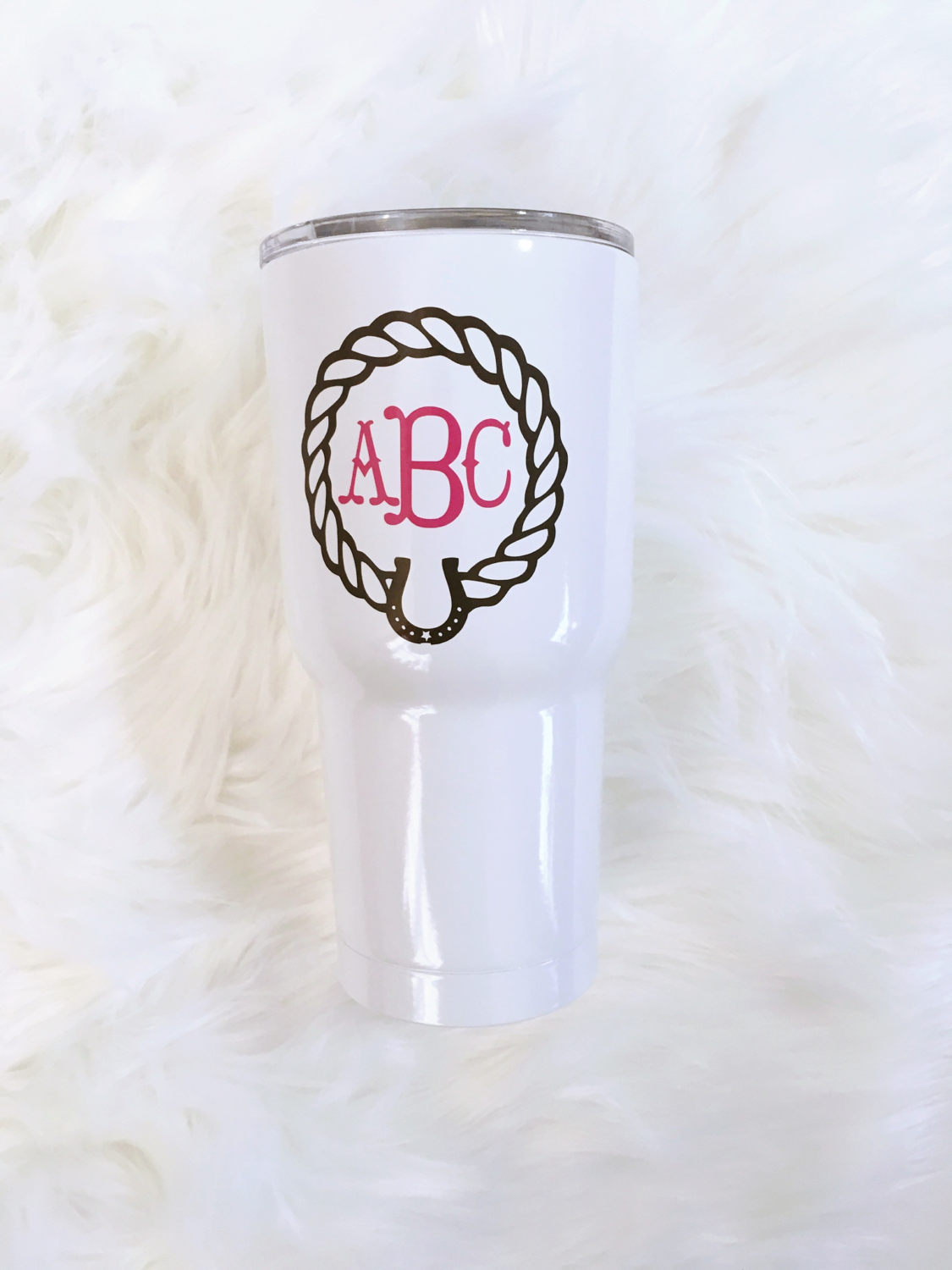 Custom monogrammed horseshoe tumbler/powder coated